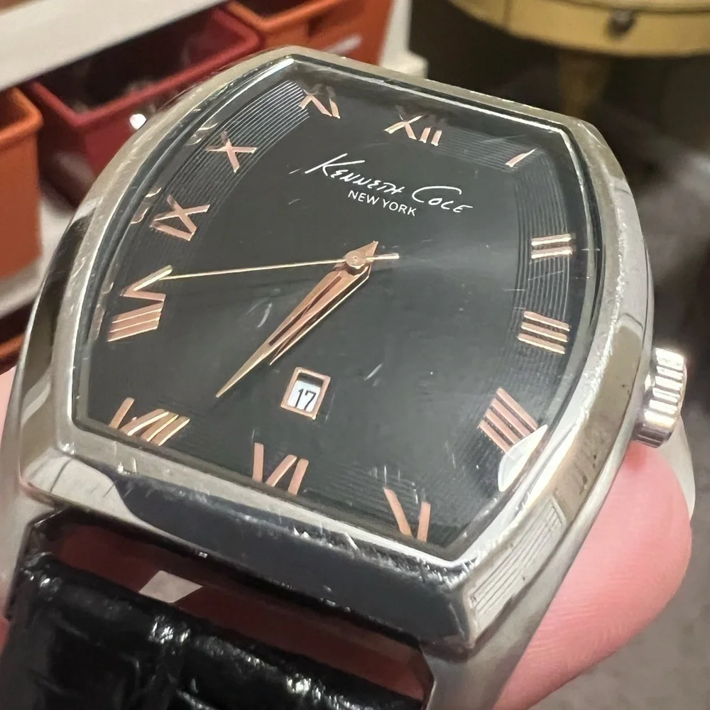 Men’s Kenneth Cole KC8013 Classic Black Croco Grain Leather Strap Watch